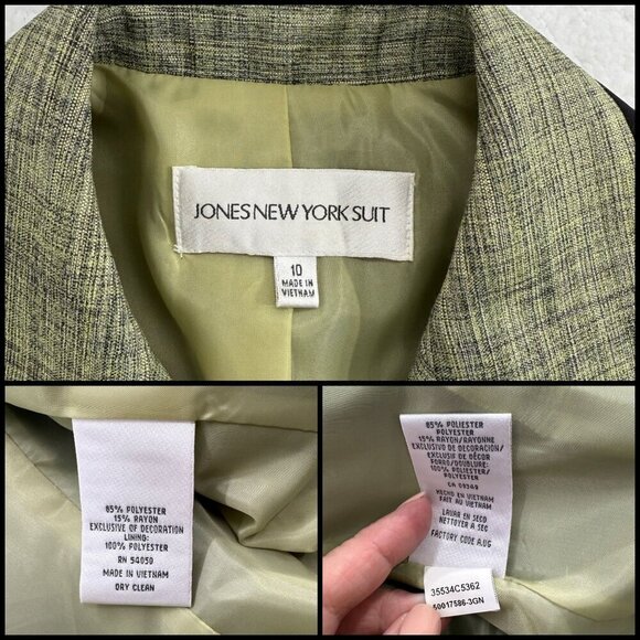 Jones New York Pant Suit Sage Green Black Trim Career Classic Office Womens 10 - Picture 9 of 14